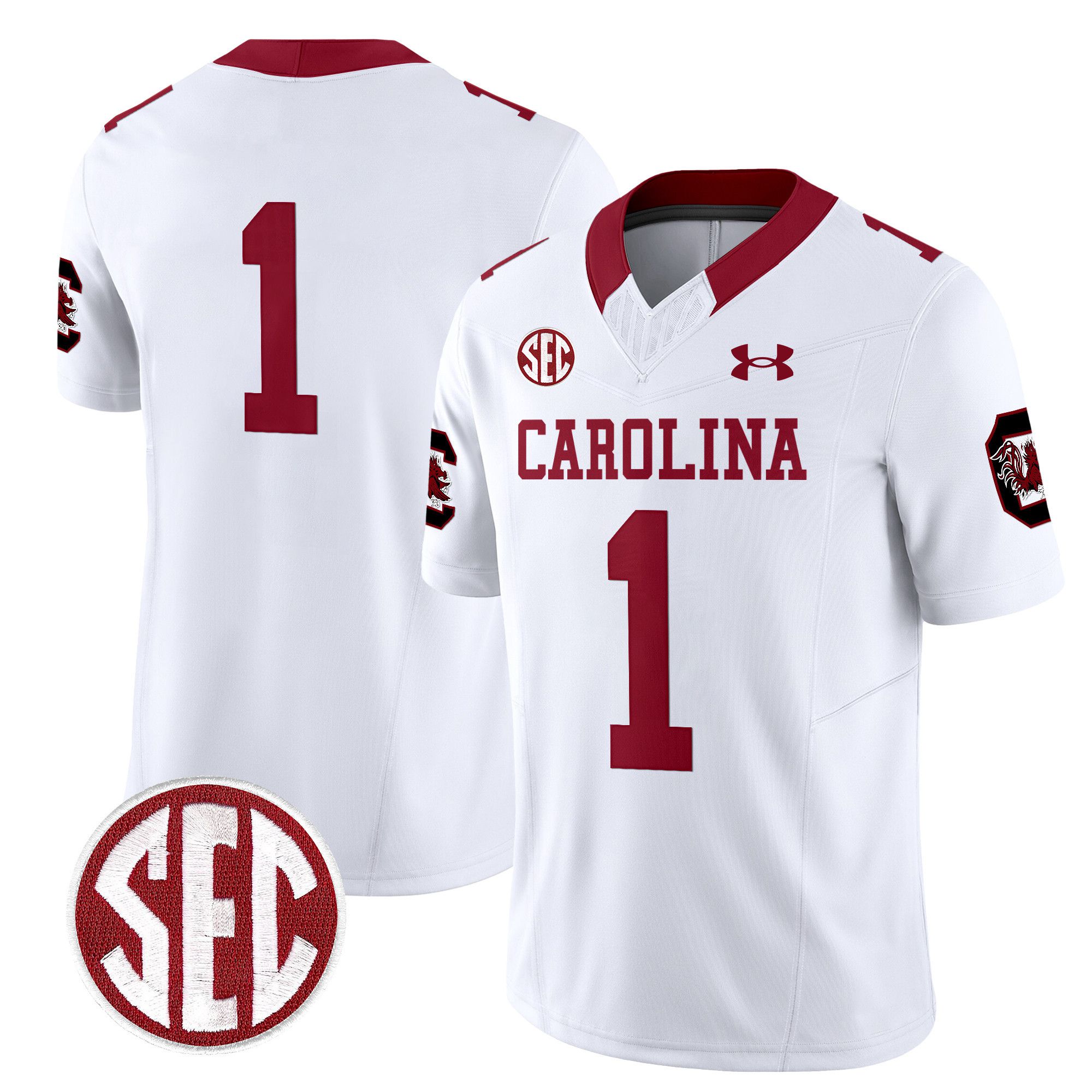 Men South Carolina Gamecocks #1 No Name White 1980 Throwback Vapor Limited 2024 NCAA Jersey->ncaa teams->NCAA Jersey